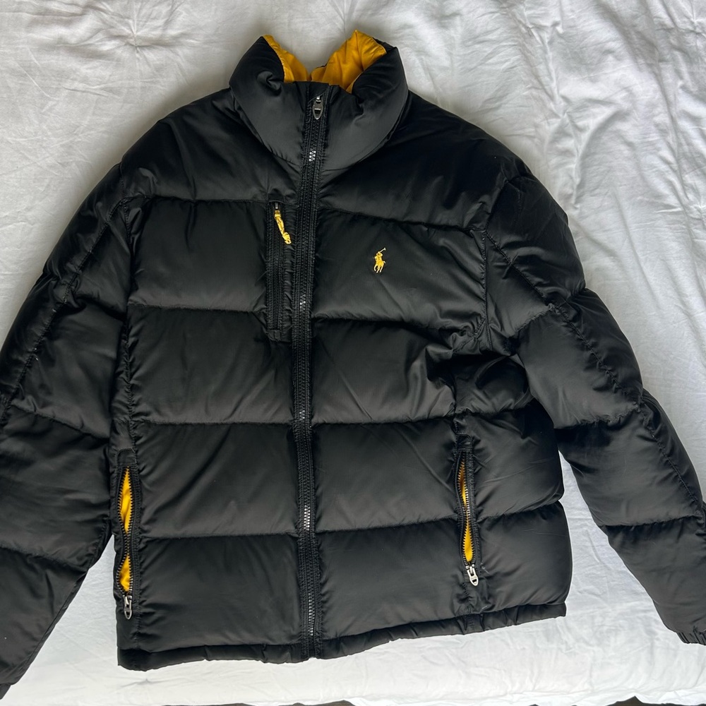 Polo Ralph Lauren RL250 Black Puffer Jacket with Yellow Accents